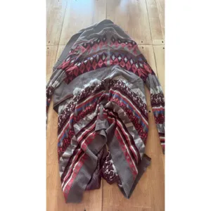 Sisters Southwestern Aztec Print Open Front Waterfall Cardigan Sweater Brown S/M thumbnail 4
