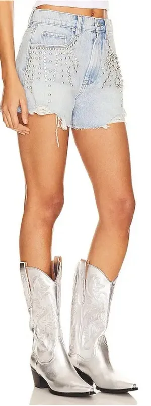 BLANK NYC Rhinestone Shorts In Denim Light thumbnail 1