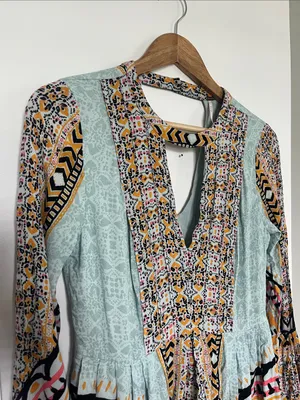 Free People Tegan Border Printed Mini Dress (Sz 8) Multi Color thumbnail 4