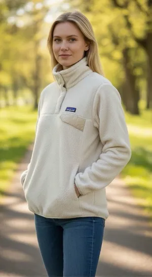 Patagonia Women’s Fleece Jacket White Size M Quarter Button Up thumbnail 1