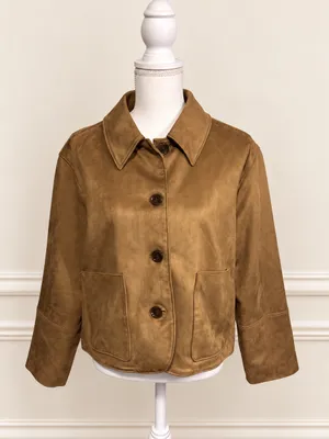 Abercrombie & Fitch Vegan Suede Camel Brown Shirt Jacket L thumbnail 2