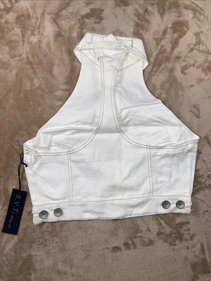 Vintage Y2K R.V.T. White Zip-Front Halter Denim Vest thumbnail 3