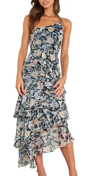 NWT Petal and Pup Amren Floral One-Shoulder Tiered Asymmetric Dress women's 2 thumbnail 1