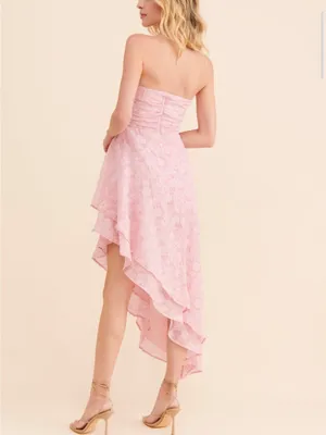 En Elly By Anthropologie Strapless Hi-Low Jacquard Cocktail Dress Pink Floral M thumbnail 3