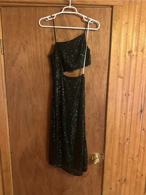 Lulu's Dark Green Sequin Midi Skirt with Side Slit thumbnail 4