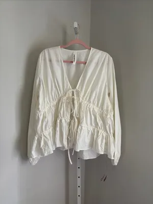 Missguided Tiered Ruched Balloon Long Sleeve Blouse Size L Drawstring Gathered thumbnail 4