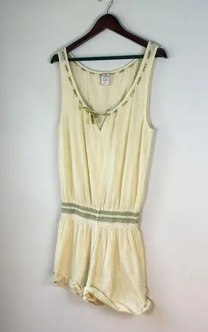 Free People Cotton Gauzy Pale Yellow Romper Small Beach Flowy thumbnail 1