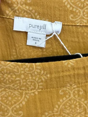 Pure Jill Boho Earthy Minimalist Mustard Yellow 100% Cotton Boxy Top - size S thumbnail 2