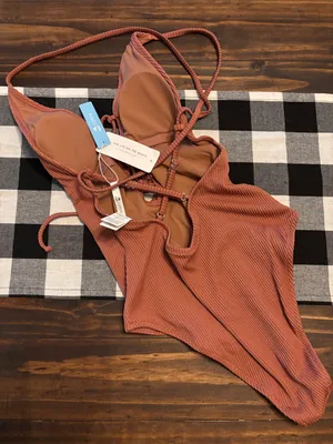 Cupshe small rose color lace up one piece swimsuit new thumbnail 2