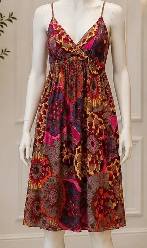 Planet Gold Womens Sundress Boho Floral Medallion Smocked Cotton Red Small thumbnail 1