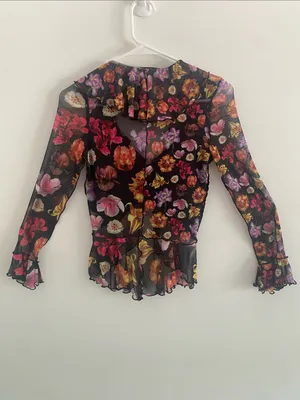 Desigual Mesh Sheer Dark Floral Garden Top Size SMALL thumbnail 7