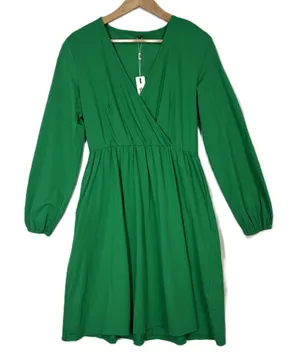 NWT Womens Wrap Dress Green Midi‎ Pockets Minimalist Classic Career Party Sz XL thumbnail 1