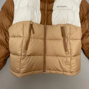 Columbia Pike Lake II Cropped Insulated Jacket Omni-Heat Puffer Coat Brown White thumbnail 8