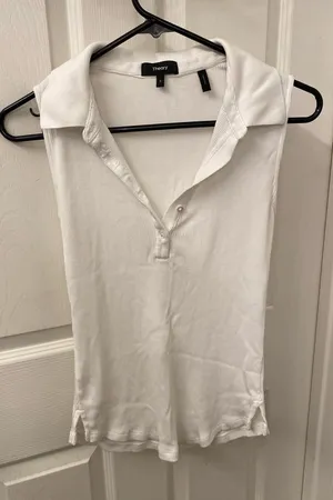 Theory White Ribbed Polo Tank thumbnail 1