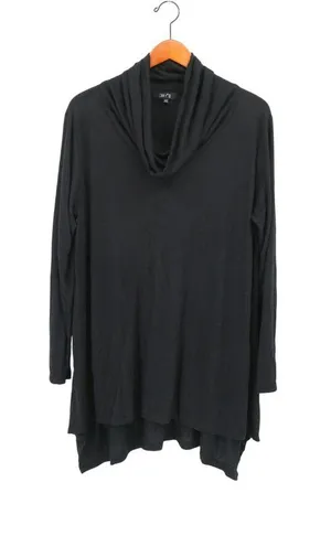 Comfy USA Black Crinkle Cowl Neck Lightweight Long Sleeve Hi/Low Tunic Top L thumbnail 1