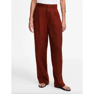 Madewell Slouchy Straight Pants in 100% Linen Henna Brown Relaxed US 10 NWT thumbnail 2