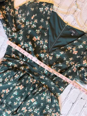 Lulu's Dark Cottagecore Green Floral Print Long Sheer Sleeves Mini Dress Medium thumbnail 4
