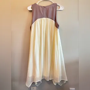 Mystree Embroidered‎ Yoke Dress Crinkle Chiffon Cream Gold Lavender NWT Large thumbnail 2