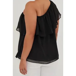 Torrid Black Metallic Lurex One Shoulder Ruffle Blouse Chiffon Party Top 0 L 12‎ thumbnail 3
