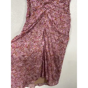 BCBGMAXAZRIA Pink Orange Abstract Print Ruched Draped Midi Dress Size 4 thumbnail 7