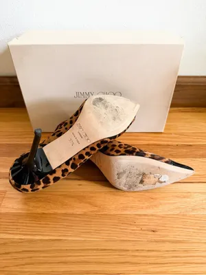 Jimmy Choo Leopard Print Pony Heels Size 37.5 thumbnail 5