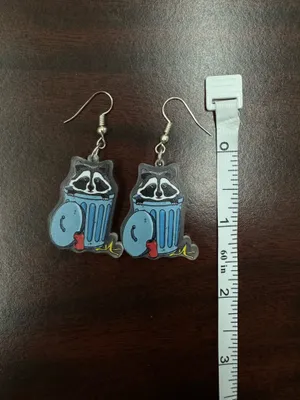 Trash Panda Raccoon in Trashcan Acrylic Dangle Earrings thumbnail 2