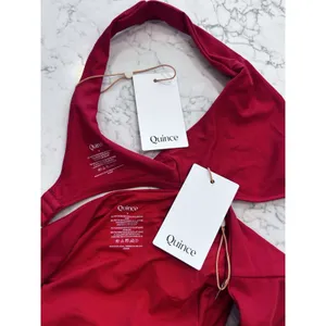 NWT Quince Cherry Red Italian Plunge Bikini Top & High Rise Bottom Set Small thumbnail 3