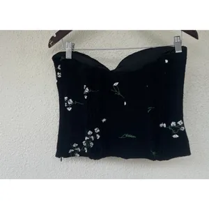 Zara Embroidered Flower Textured Bustier Corset Black Women’s Size Small Party thumbnail 10
