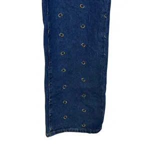 Cider Women's Jeans All Over Scatter Logo "C"‎ Wide Leg Flare Denim Blue Medium thumbnail 2
