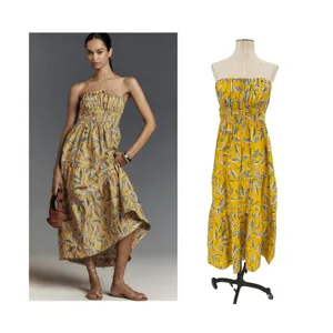 Anthropologie Somerset Strapless Maxi Dress Yellow Floral Tiered Size Small thumbnail 2