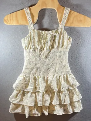 974 | NWT Altar'd State Floral Tiered Ruffle Swiss Dot Mini Dress Cream Women XS thumbnail 1