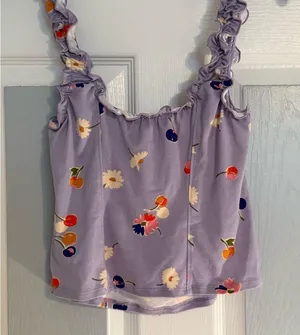 Urban Outfitters Floral Purple Crop Top thumbnail 3