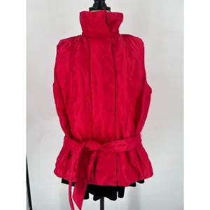 Talbots Women's Red Goose Down‎ Puffer Vest Belted Collar Quilted Fill Size L thumbnail 2