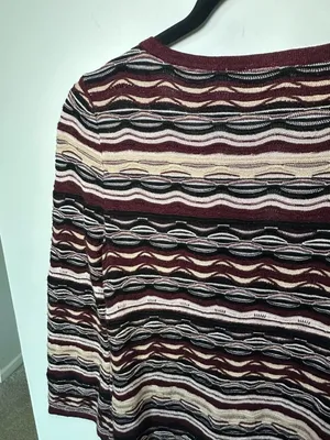White House Black Market Striped Keyhole Knit Tunic Sweater Maroon Black Size M thumbnail 6