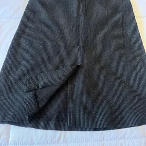 Vintage Y2K Strapless Pinstripe Midi Dress – Corset Style Tailored A-Line Dress w/ Buckle Detail Small thumbnail 5