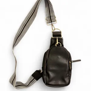 Anthropologie Urban Originals Black Faux Leather Sling Belt Bag Guitar Strap thumbnail 1