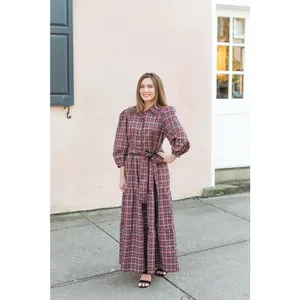 Victoria Dunn Stewart Tartan Plaid Maxi Dress Size XS Red Folly Holly‎ New $195 thumbnail 3