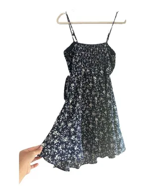 Altar’d State Navy Blue Floral Wrap Waist Mini Dress // Size Medium thumbnail 4