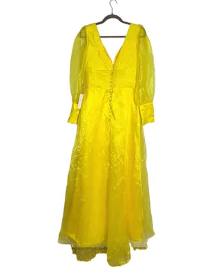 TS Couture Yellow Organza Evening Maxi Dress Size Medium NWT Flaw thumbnail 3