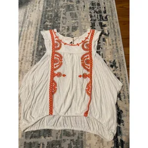 Free People White Orange Embroidered Boho Sleeveless Blouson Top Blouse thumbnail 3
