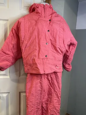 Vintage 80s-90s Skitique Pink/Orange Jacket And Ski Bib thumbnail 1