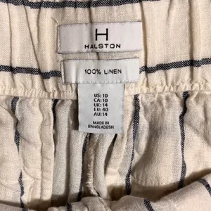 HALSTON Women's Wide Leg 100% Linen Pants Cream Navy Stripe Tie‎ Waist Size 10 thumbnail 6