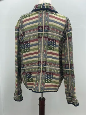 New Identity Vintage Americana Stars Stripes Womens Tapestry Blazer Jacket XL thumbnail 5
