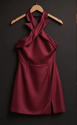 Crossing tailored neck line open back mini dress with slit Large thumbnail 1