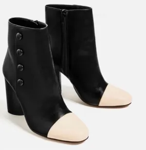 Zara Black High Heeled Ankle Boots with Cream Capped Toe thumbnail 9