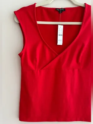 J. Crew Stretch Cotton Cap-Sleeve Crossover Shirt, Vintage Red, Size Small, NWT thumbnail 6