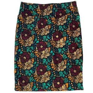 LuLaRoe Pencil Skirt Size‎ L Black Floral Print Stretch Comfortable Women's thumbnail 2