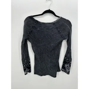 Able Womens Waffle Knit Thermal‎ Top XS Gray Long Sleeve Southwest Boho thumbnail 2