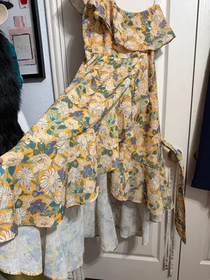 NWT Yellow Floral‎ One Shoulder Ruffle Midi Dress thumbnail 4