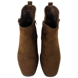 Short Brown Faux Suede Booties Zipper Boots Square Toe by JUSTFAB ~ Women's 8 thumbnail 3